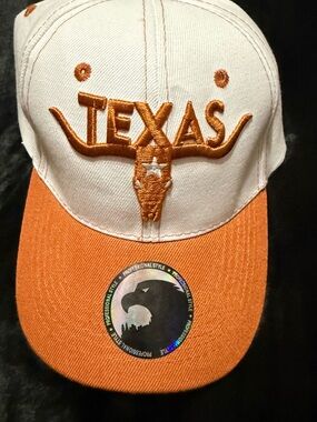 Texas Embroidered Longhorn Two-Tone Baseball Cap - White & Orange